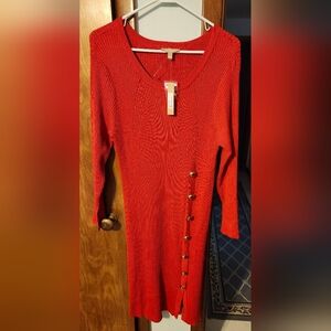 APPRAISAL (RN#54938) Long-Sleeved, Ribbed Dress w/ Accent Buttons - Size L